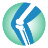 Blue and white knee and leg bone icon with green background for back doctor branding